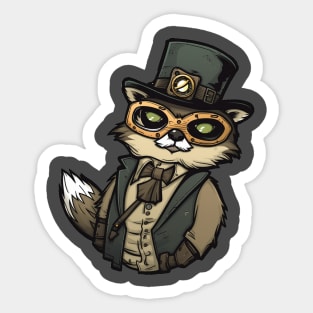 Cute Cartoon Steampunk Raccoon Sticker